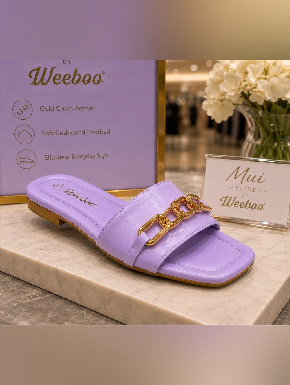 💜 Weeboo “Mui” Lilac Square-Toe Slides – Size 8.5 – New in Box